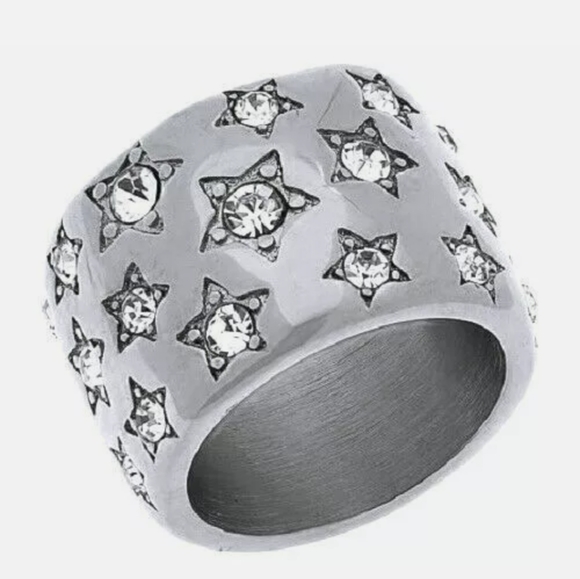 New Emma Skye Stainless Steel Crystal Star-Studded Wide Band Ring. - Picture 3 of 12